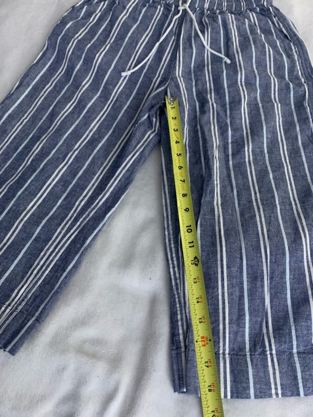 beachlunchlounge Blue and White Striped Wide Leg Linen Cotton Blend Crop Pants S - Picture 9 of 16
